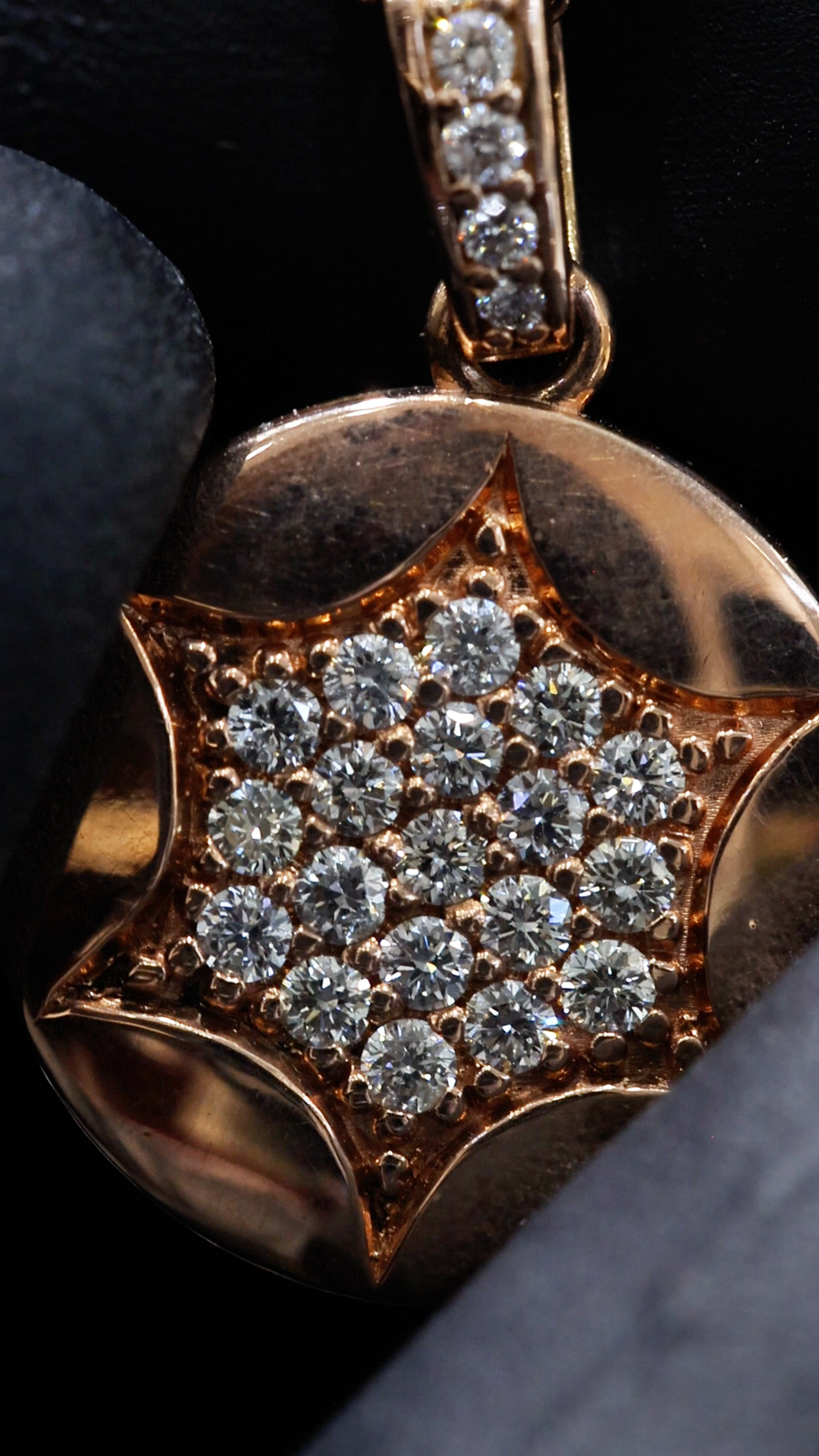 Round Pavé Diamond Starburst Necklace in Rose Gold | Modern Medallion Design