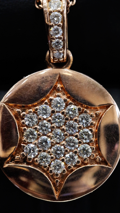 Round Pavé Diamond Starburst Necklace in Rose Gold | Modern Medallion Design