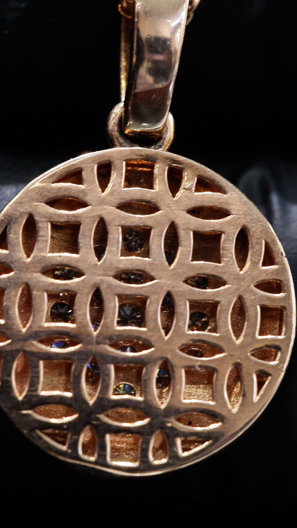 Round Pavé Diamond Starburst Necklace in Rose Gold | Modern Medallion Design