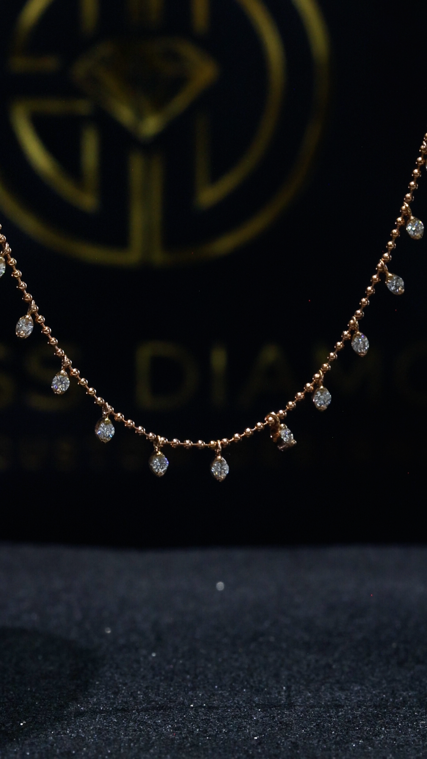 Natural Diamond Dangling Station Necklace in Rose Gold | Elegant Fringe Design