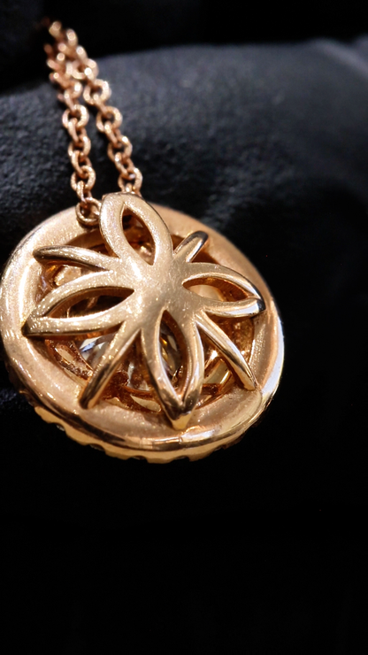 Natural Brown Round Diamond Double Halo Necklace in Rose Gold | Classic Halo Design