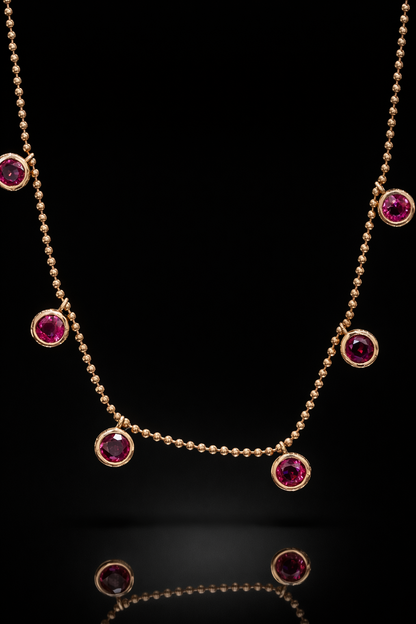 Natural Ruby Bezel Station Necklace in 14K Rose Gold | Minimalist Floating Gem Design