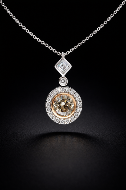 Cognac Diamond Halo Drop Necklace 14K White Gold | 1.25 CT Center