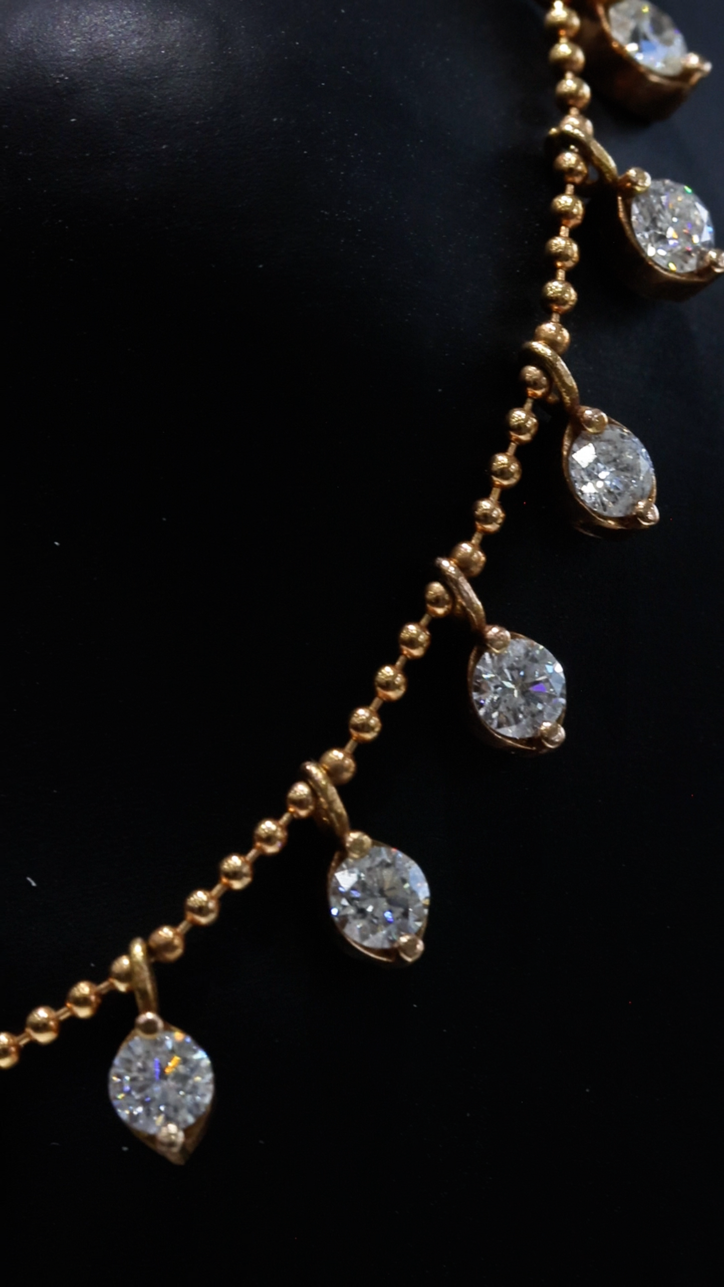 Round Diamond Drop Station Necklace in Rose Gold | Dangling Bezel Design
