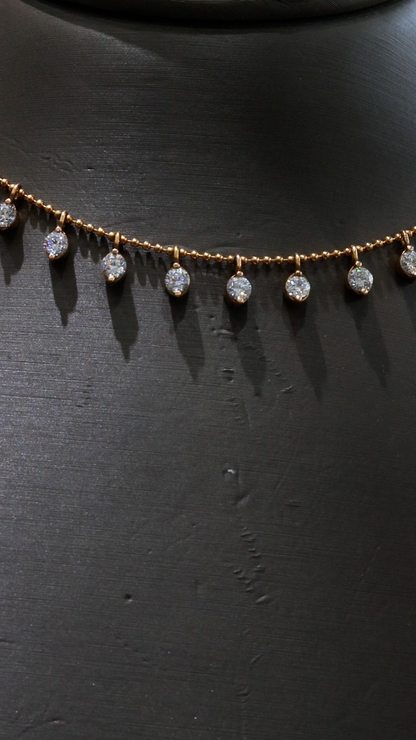 Round Diamond Drop Station Necklace in Rose Gold | Dangling Bezel Design