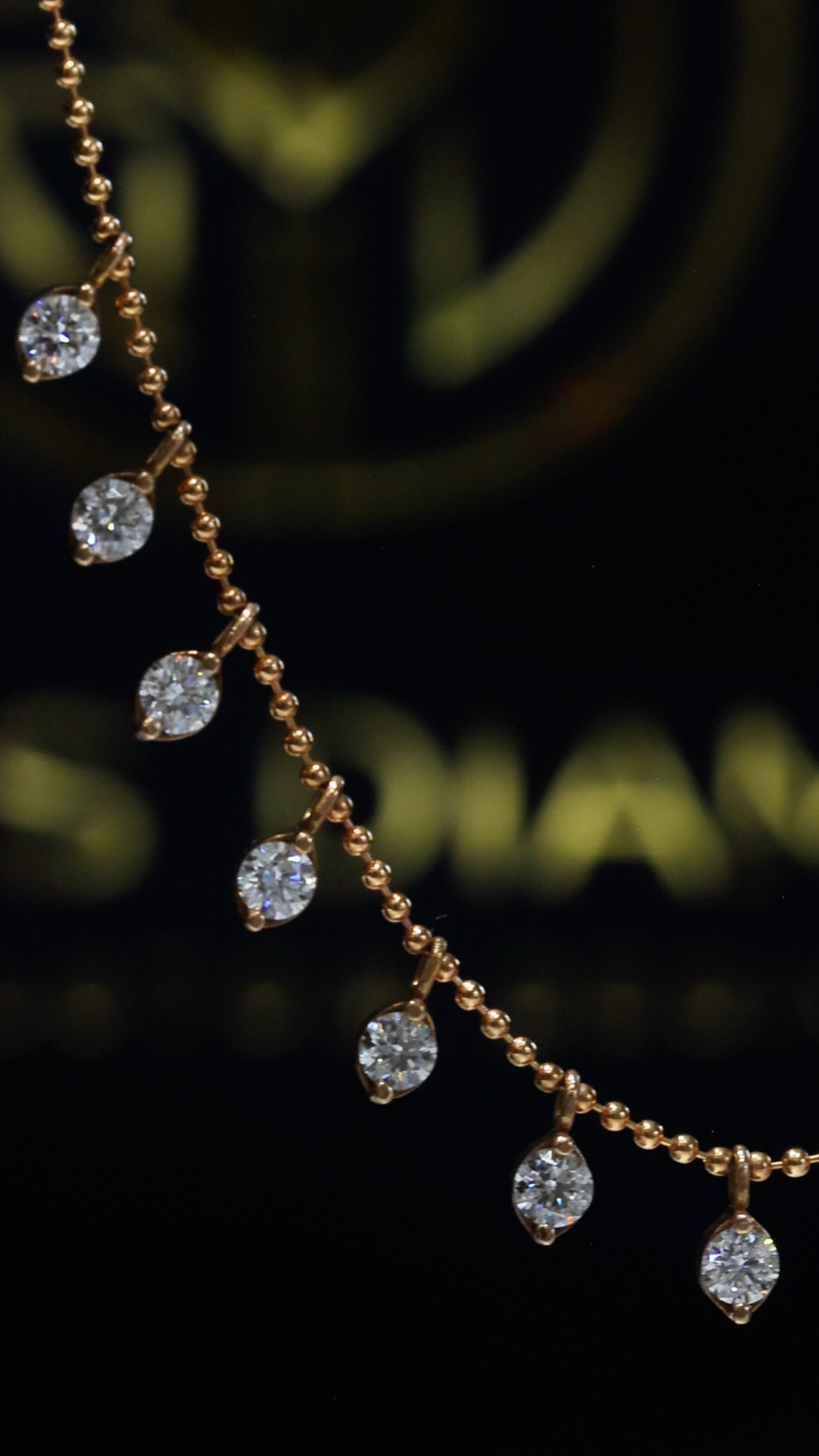 Round Diamond Drop Station Necklace in Rose Gold | Dangling Bezel Design