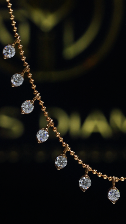 Round Diamond Drop Station Necklace in Rose Gold | Dangling Bezel Design