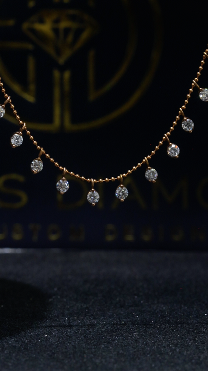 Round Diamond Drop Station Necklace in Rose Gold | Dangling Bezel Design