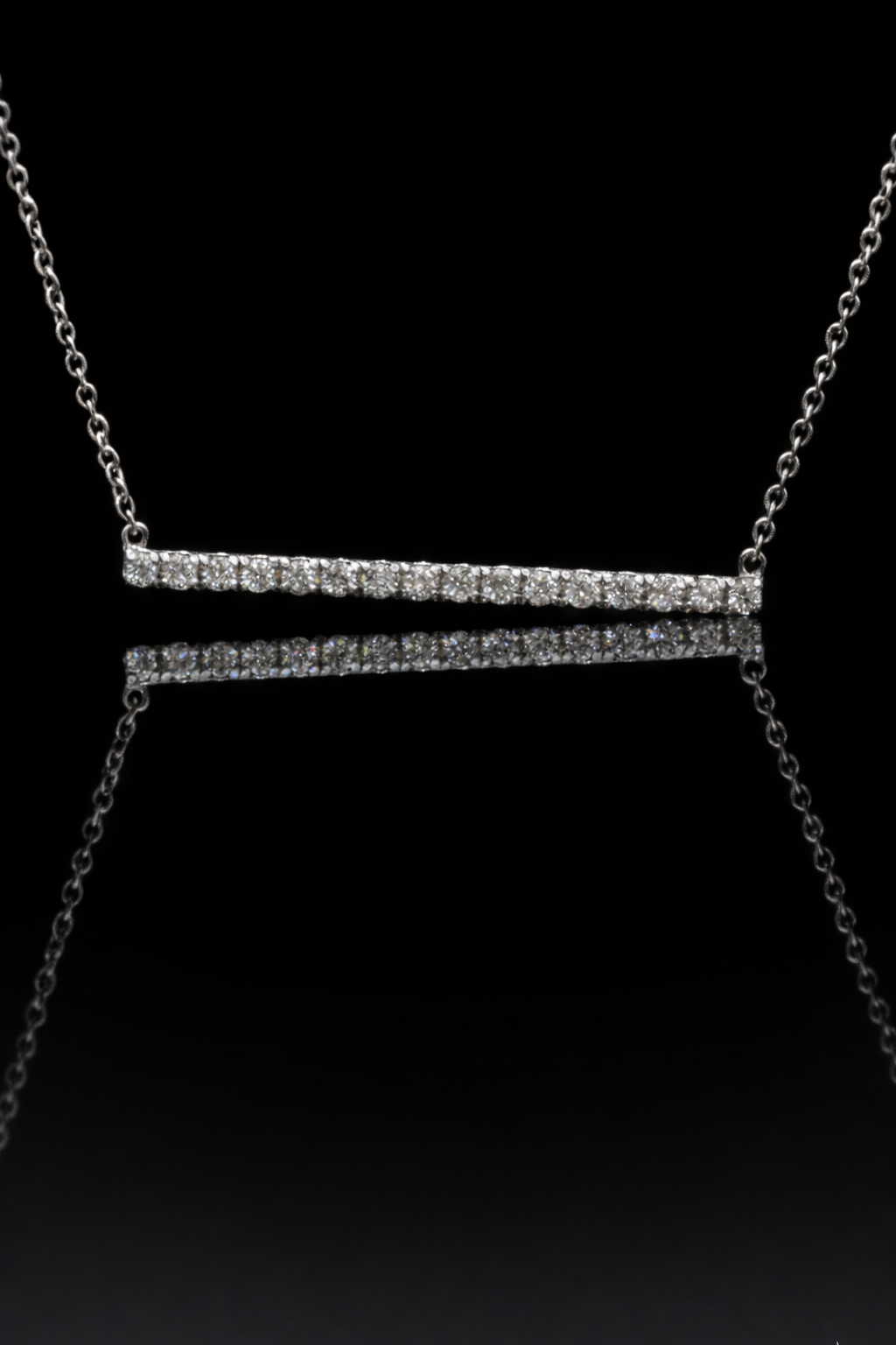Natural Diamond Bar Necklace in White Gold | Minimal Pavé Horizontal Design