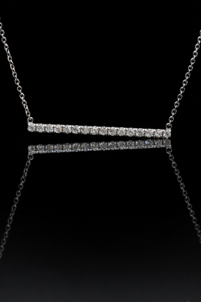 Natural Diamond Bar Necklace in White Gold | Minimal Pavé Horizontal Design