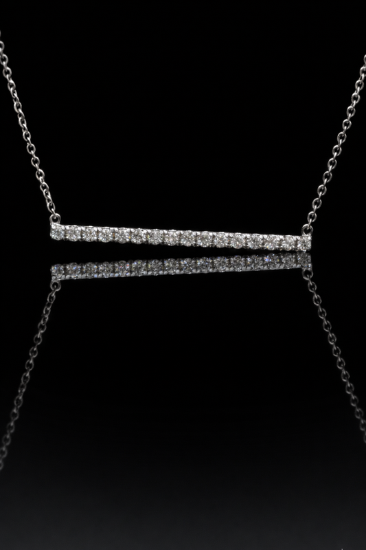 Natural Diamond Bar Necklace in White Gold | Minimal Pavé Horizontal Design