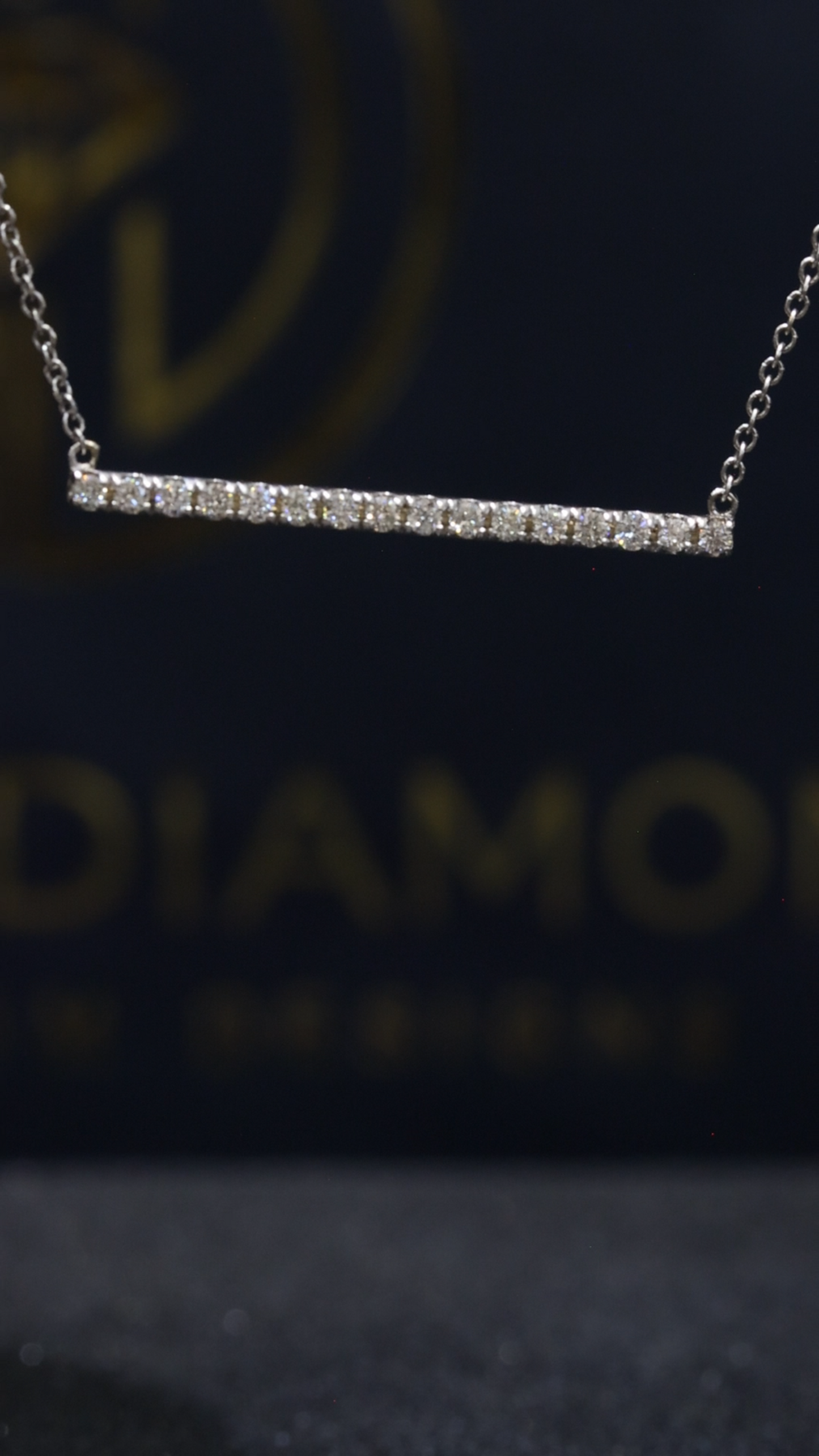 Natural Diamond Bar Necklace in White Gold | Minimal Pavé Horizontal Design