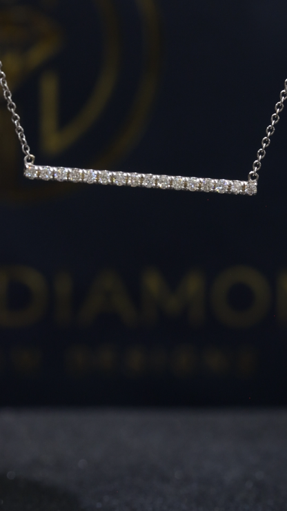 Natural Diamond Bar Necklace in White Gold | Minimal Pavé Horizontal Design