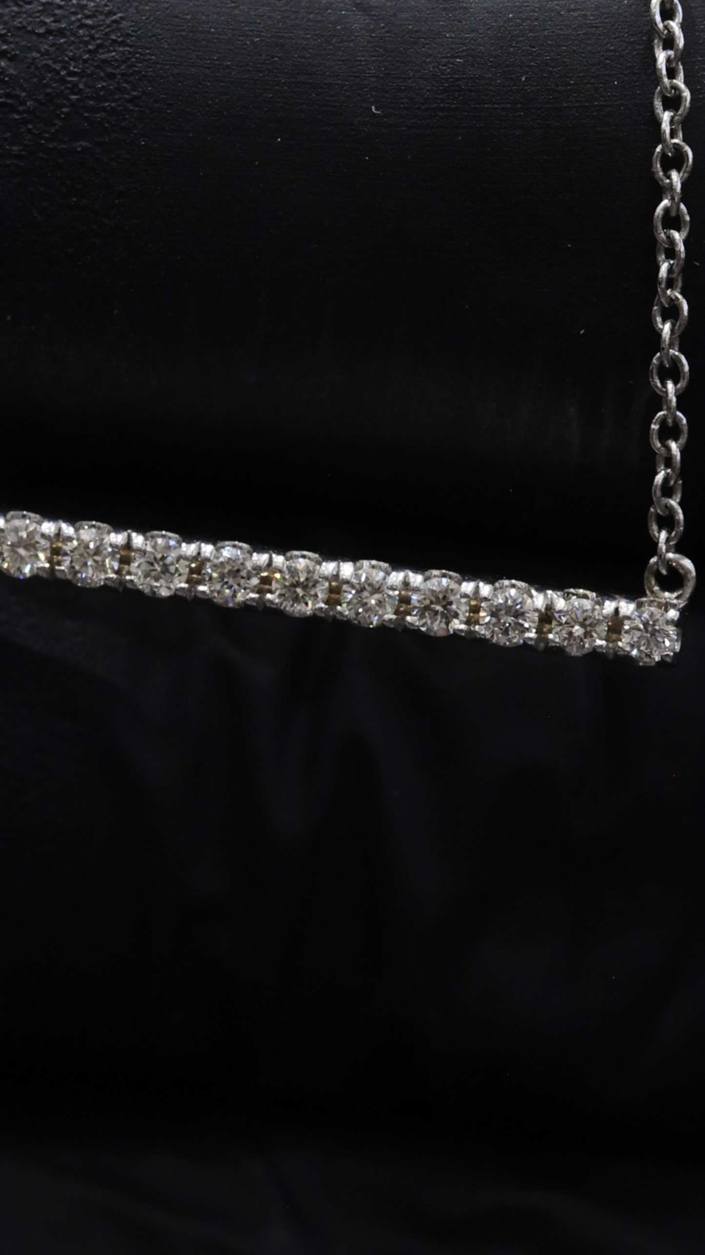 Natural Diamond Bar Necklace in White Gold | Minimal Pavé Horizontal Design