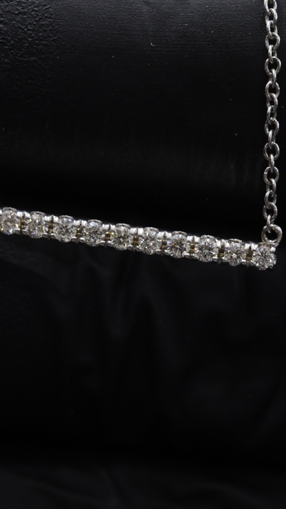Natural Diamond Bar Necklace in White Gold | Minimal Pavé Horizontal Design