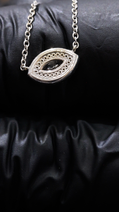 Natural Diamond Marquise Halo Pendant Necklace in White Gold | Open Gallery Design