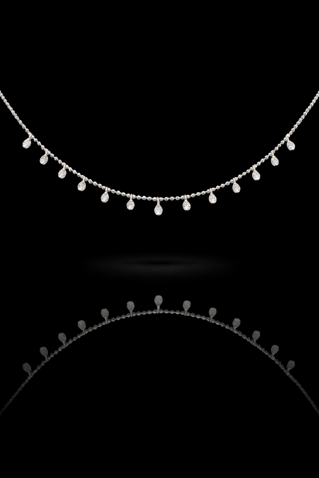 Natural Diamond Drop Station Necklace in White Gold | Pear-Cut Beaded Chain