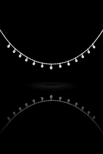 Natural Diamond Drop Station Necklace in White Gold | Pear-Cut Beaded Chain
