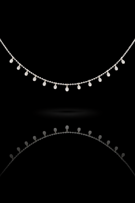 Natural Diamond Drop Station Necklace in White Gold | Pear-Cut Beaded Chain