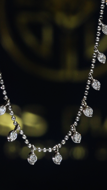 Natural Diamond Drop Station Necklace in White Gold | Pear-Cut Beaded Chain
