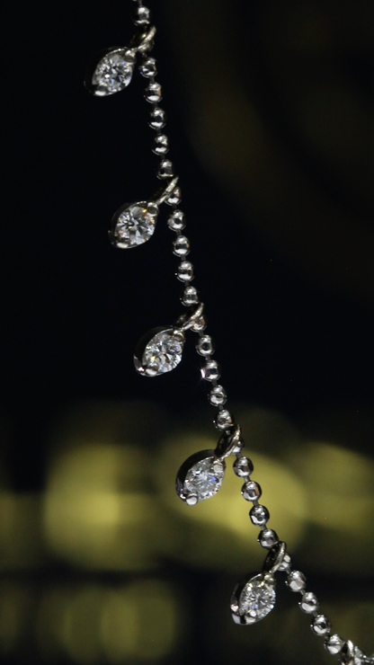 Natural Diamond Drop Station Necklace in White Gold | Pear-Cut Beaded Chain