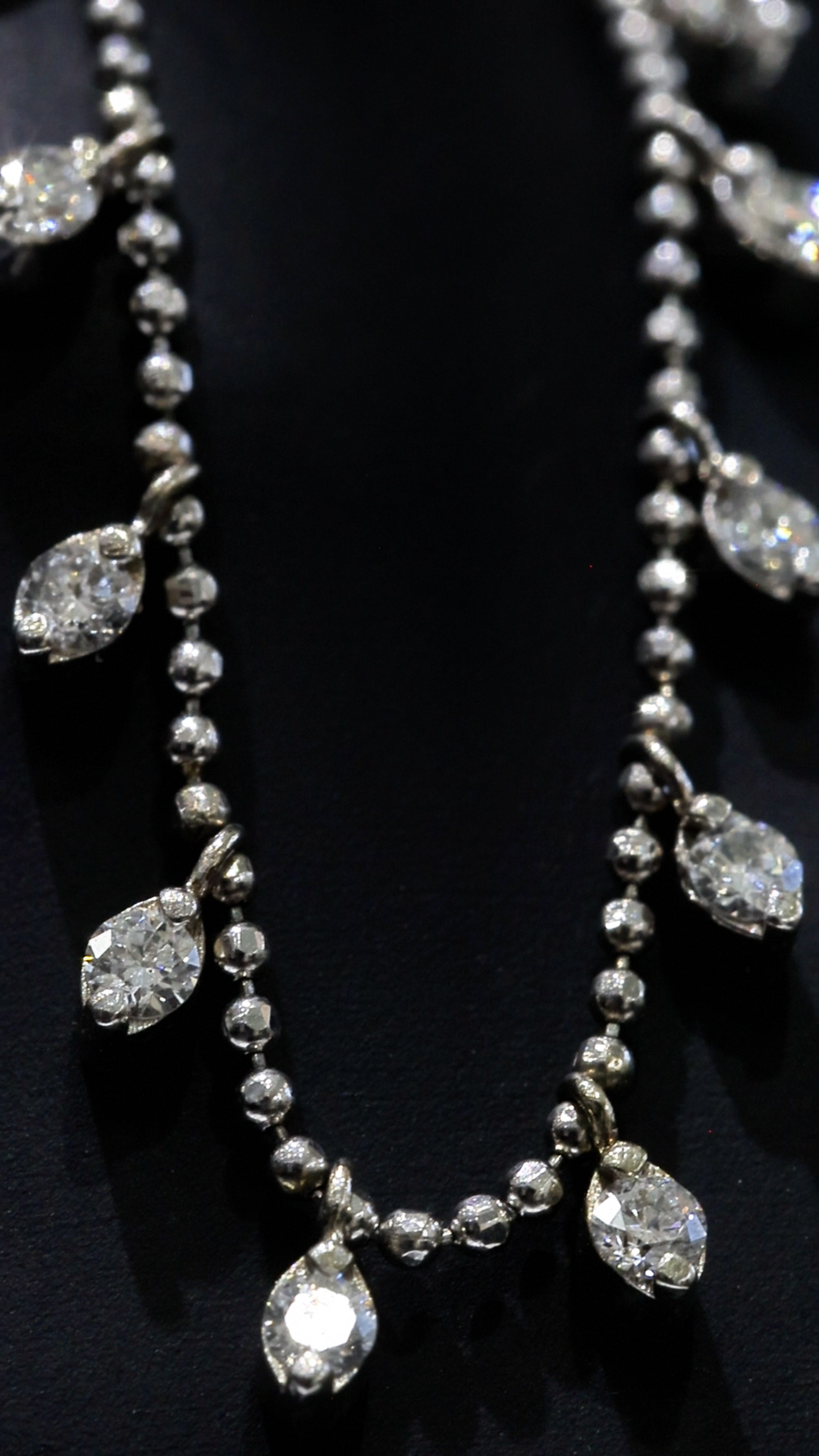 Natural Diamond Drop Station Necklace in White Gold | Pear-Cut Beaded Chain