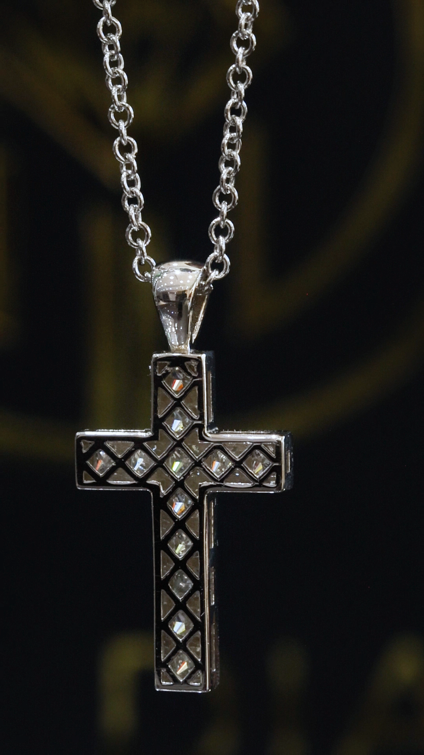 Natural Diamond Cross Pendant Necklace in 14K White Gold | Princess Cut Channel Setting