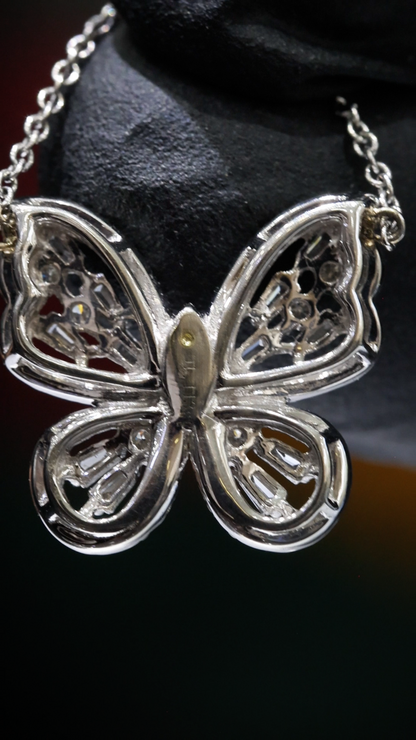 Natural Diamond Butterfly Necklace in White Gold | Pavé & Baguette Design