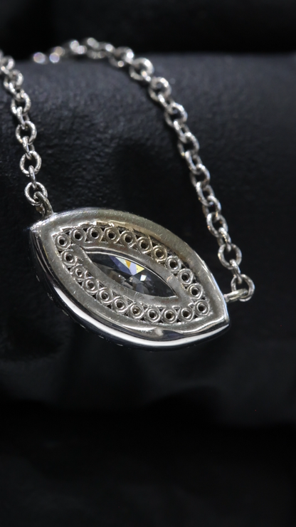 Natural Marquise Diamond Halo Necklace in White Gold | Floating Eye Design
