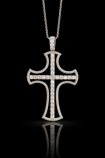 Natural Diamond Rope Cross Necklace in White Gold | Pavé Cross Pendant