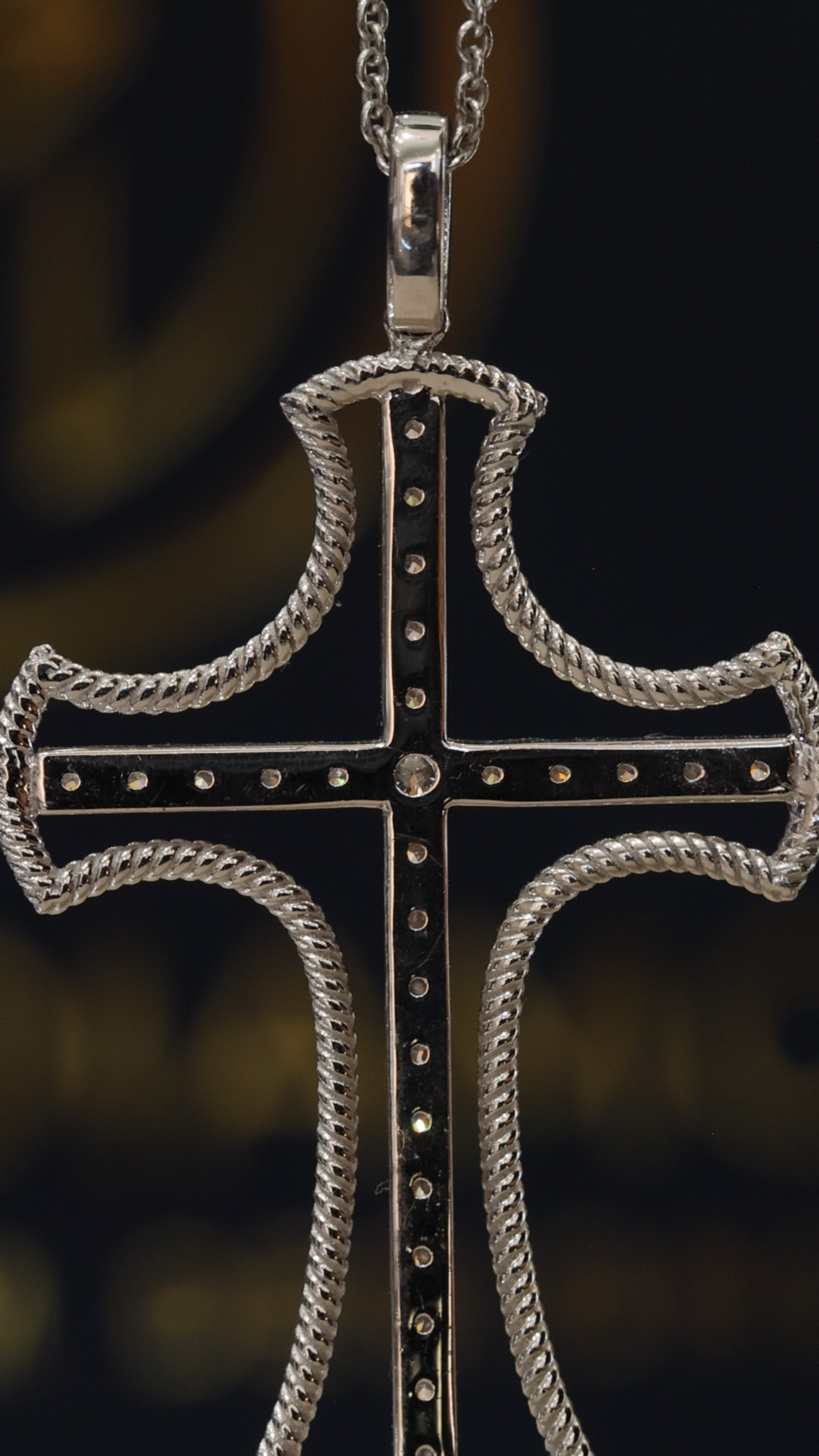 Natural Diamond Rope Cross Necklace in White Gold | Pavé Cross Pendant