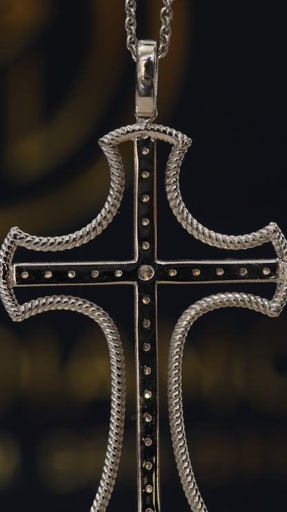 Natural Diamond Rope Cross Necklace in White Gold | Pavé Cross Pendant