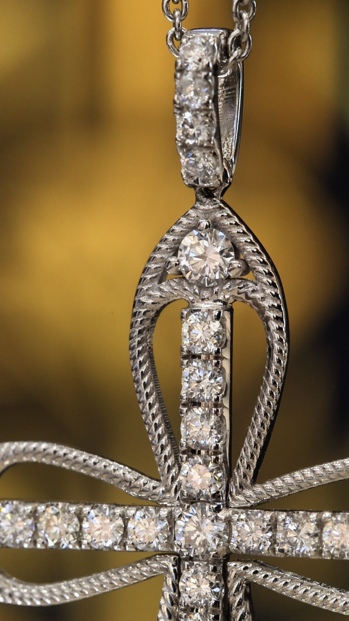 Natural Diamond Rope-Edge Cross Necklace in White Gold | Open Cross Design