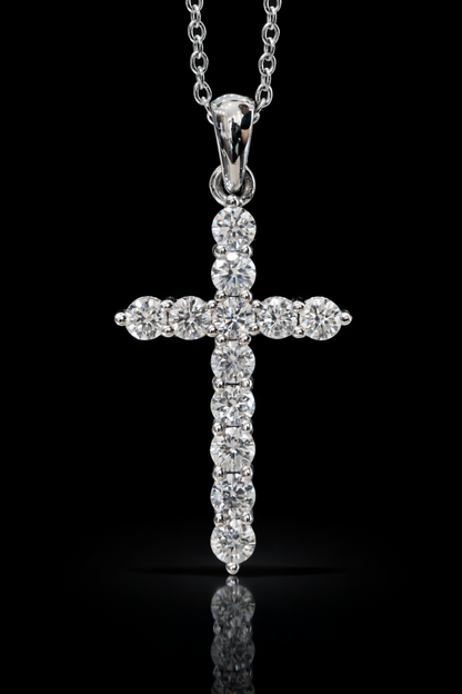 Natural Diamond Classic Cross Necklace In White Gold | Round Diamond Prong Set Cross