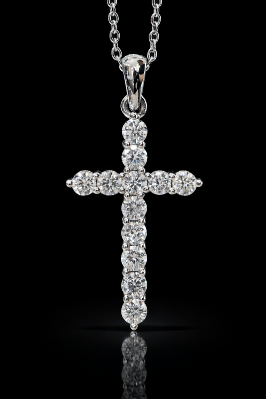 Natural Diamond Classic Cross Necklace In White Gold | Round Diamond Prong Set Cross