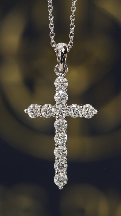 Natural Diamond Classic Cross Necklace In White Gold | Round Diamond Prong Set Cross
