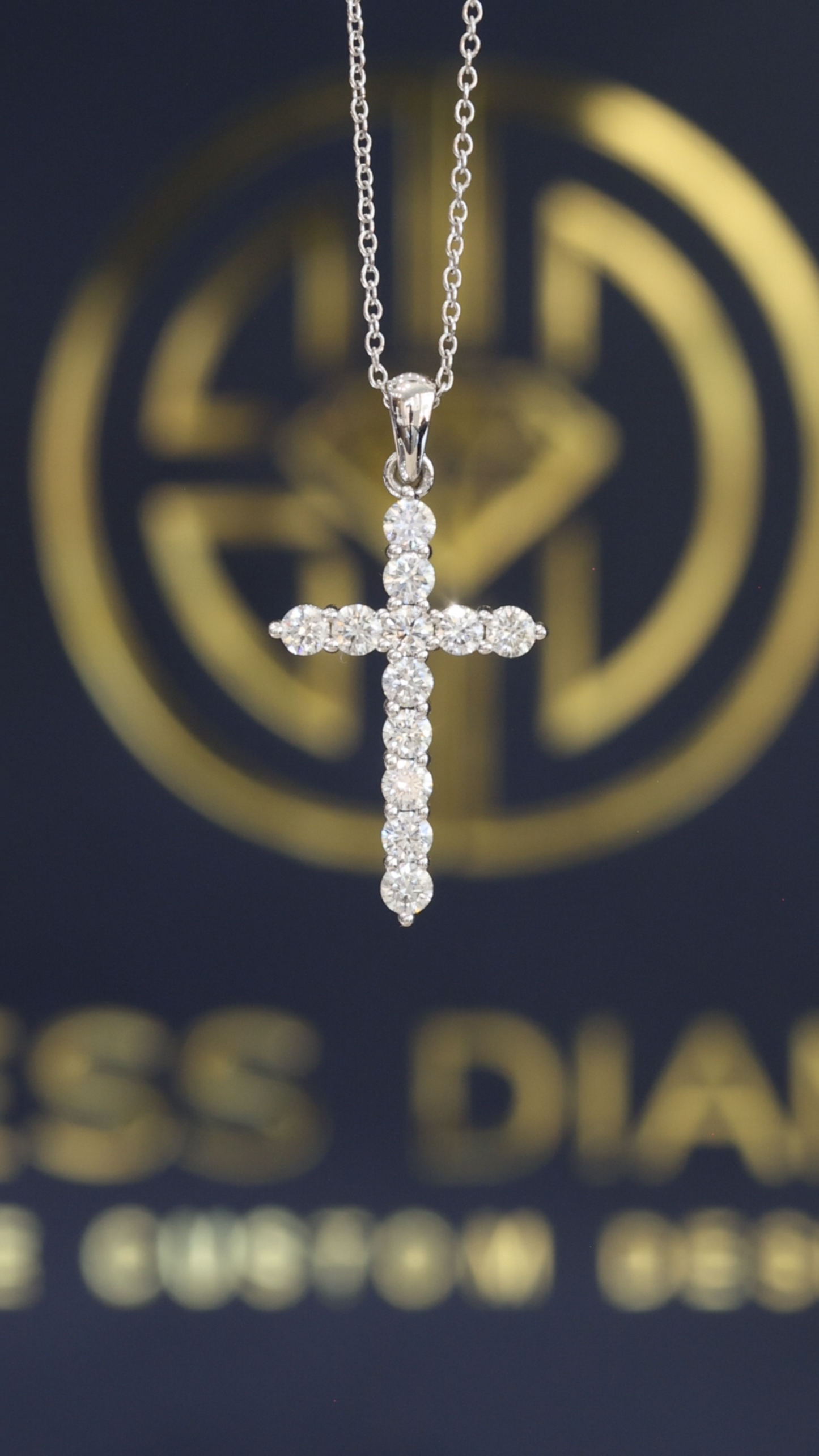 Natural Diamond Classic Cross Necklace In White Gold | Round Diamond Prong Set Cross