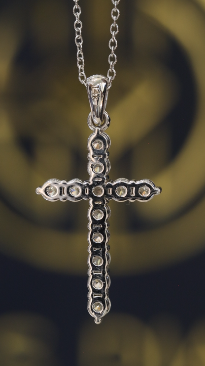 Natural Diamond Classic Cross Necklace In White Gold | Round Diamond Prong Set Cross