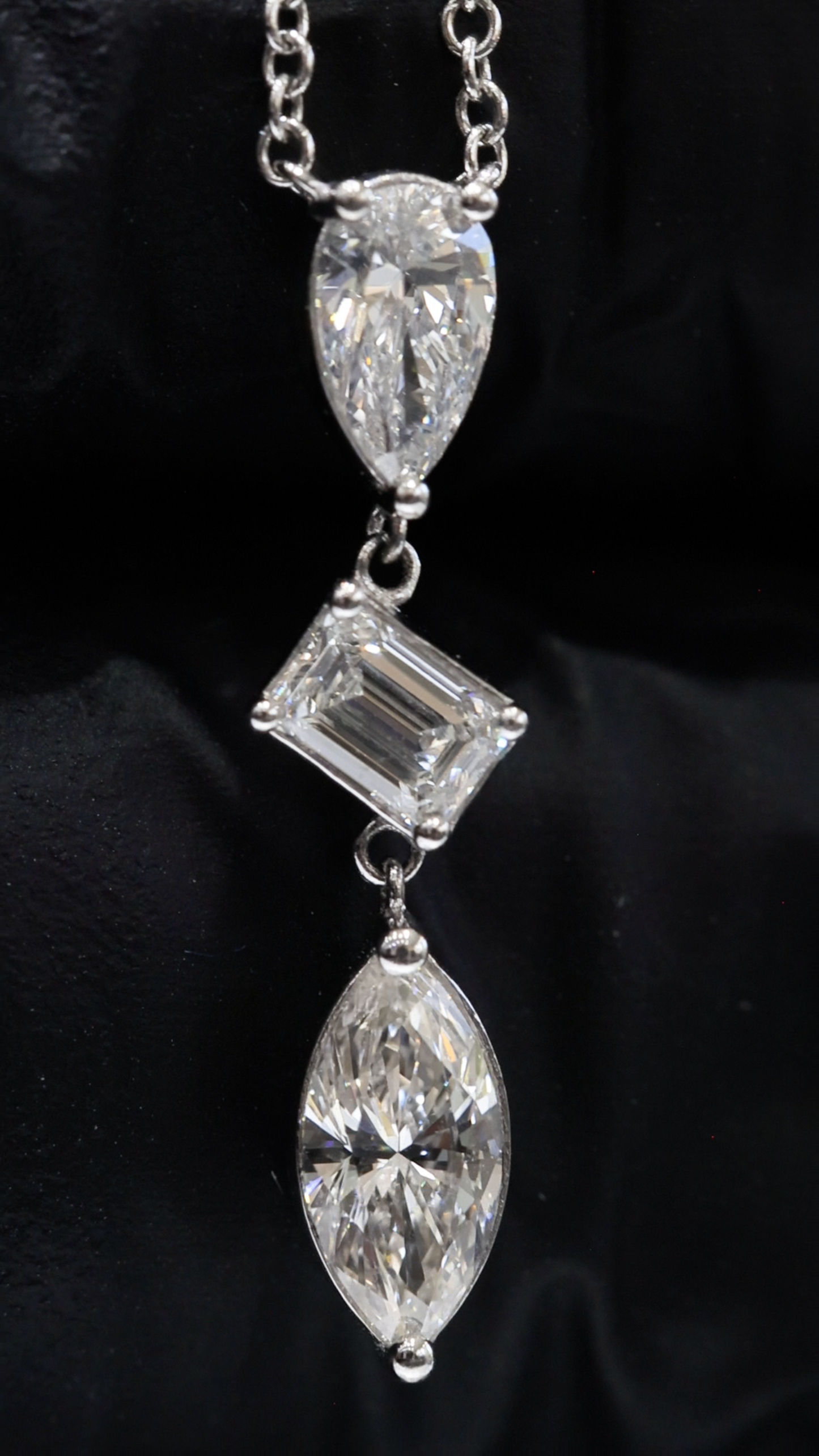 Natural Diamond Mixed-Cut Drop Pendant Necklace in White Gold | Station Chain Design