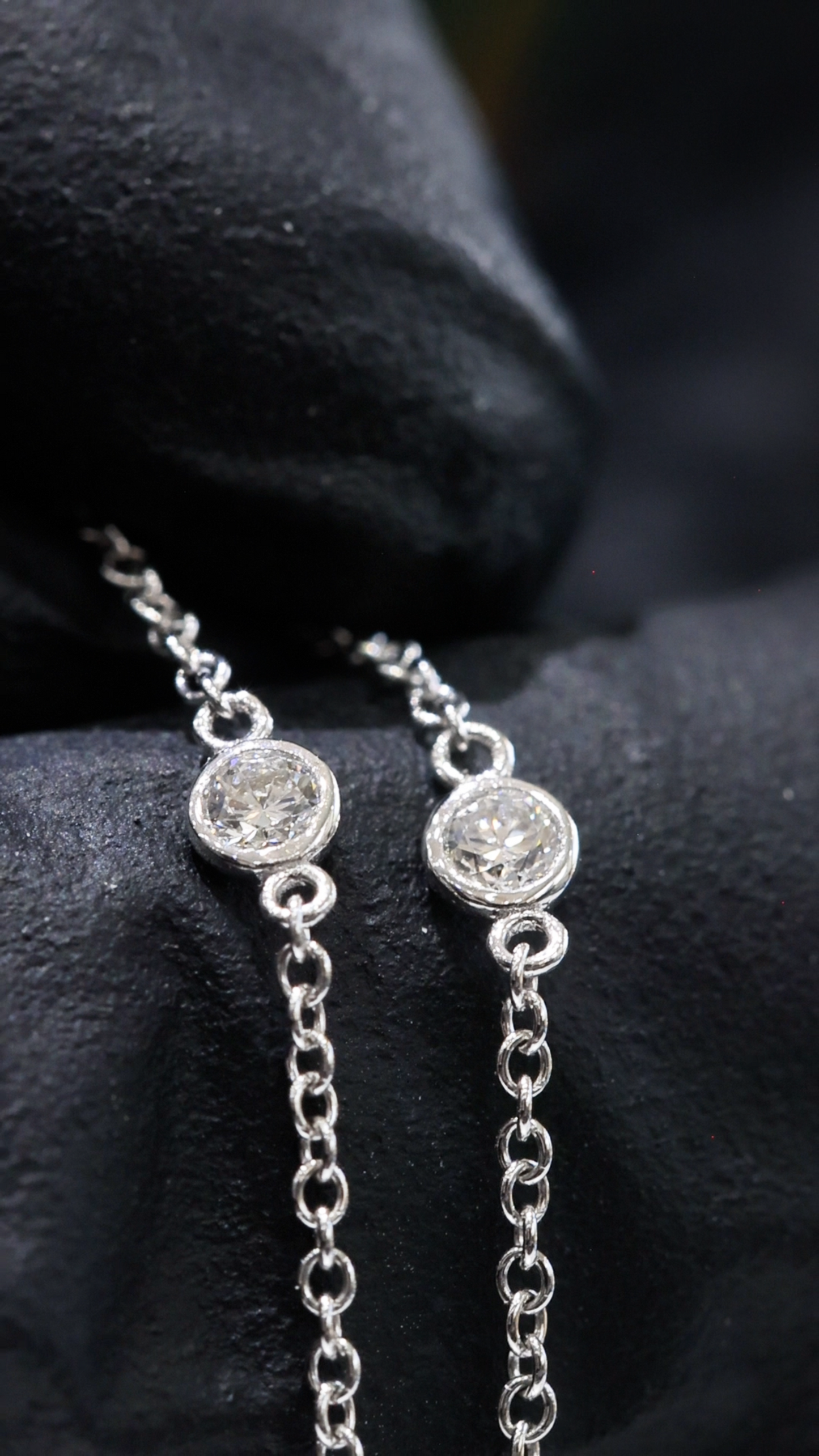 Natural Diamond Mixed-Cut Drop Pendant Necklace in White Gold | Station Chain Design