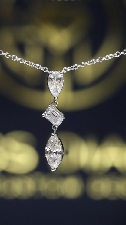 Natural Diamond Mixed-Cut Drop Pendant Necklace in White Gold | Station Chain Design