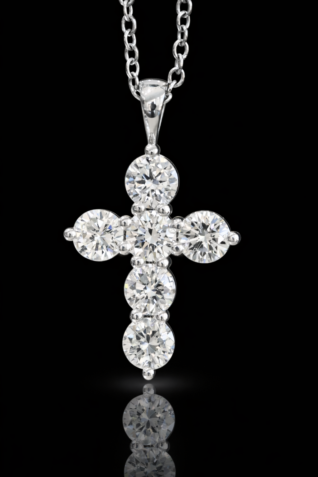 Natural Diamond Cross Pendant Necklace in 14K White Gold | Classic Bezel-Inspired Setting