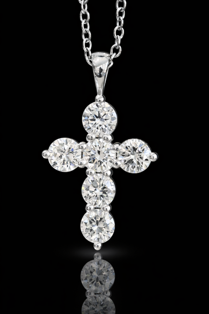 Natural Diamond Cross Pendant Necklace in 14K White Gold | Classic Bezel-Inspired Setting