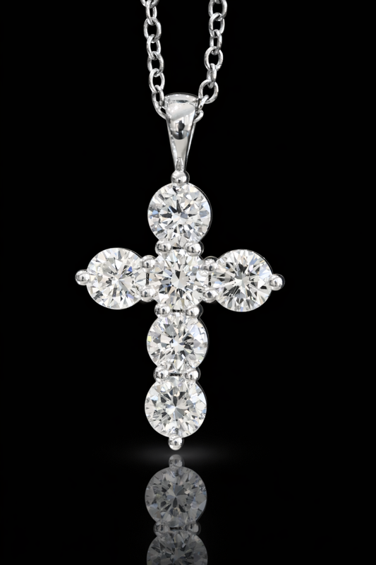 Natural Diamond Cross Pendant Necklace in 14K White Gold | Classic Bezel-Inspired Setting