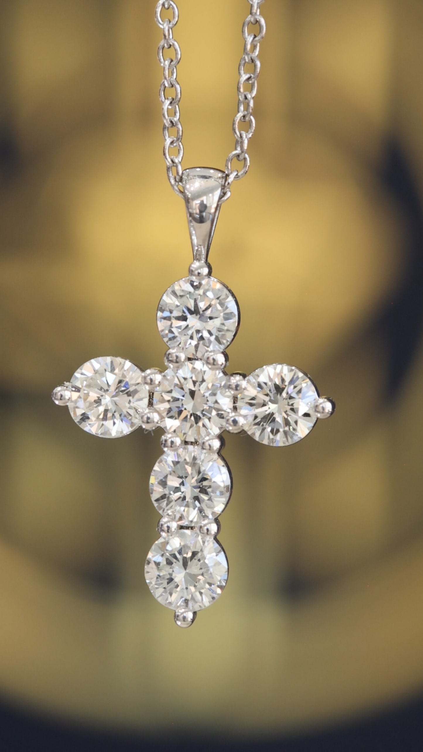 Natural Diamond Cross Pendant Necklace in 14K White Gold | Classic Bezel-Inspired Setting