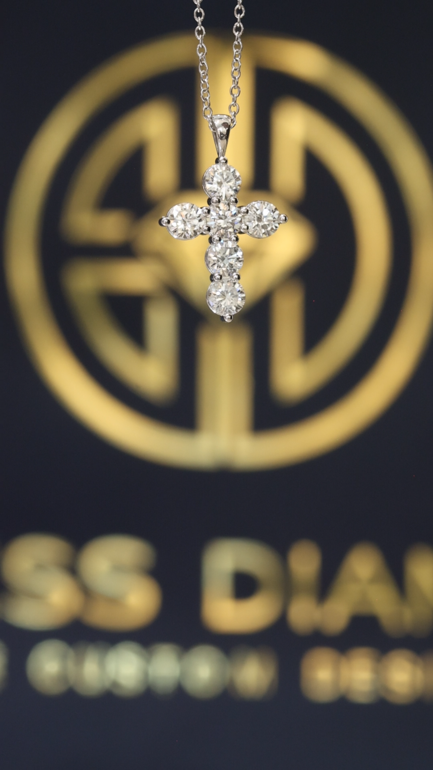 Natural Diamond Cross Pendant Necklace in 14K White Gold | Classic Bezel-Inspired Setting