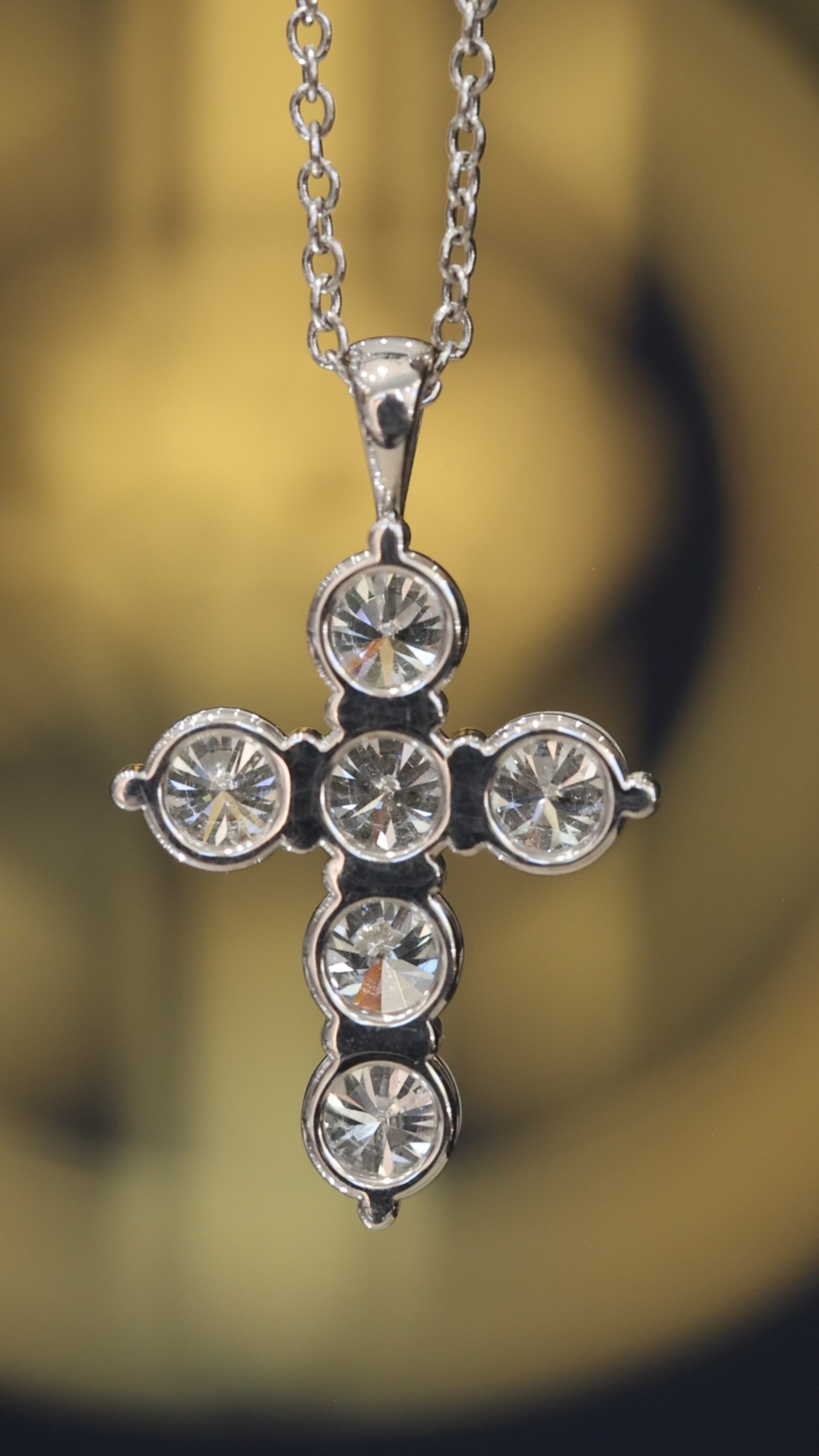 Natural Diamond Cross Pendant Necklace in 14K White Gold | Classic Bezel-Inspired Setting