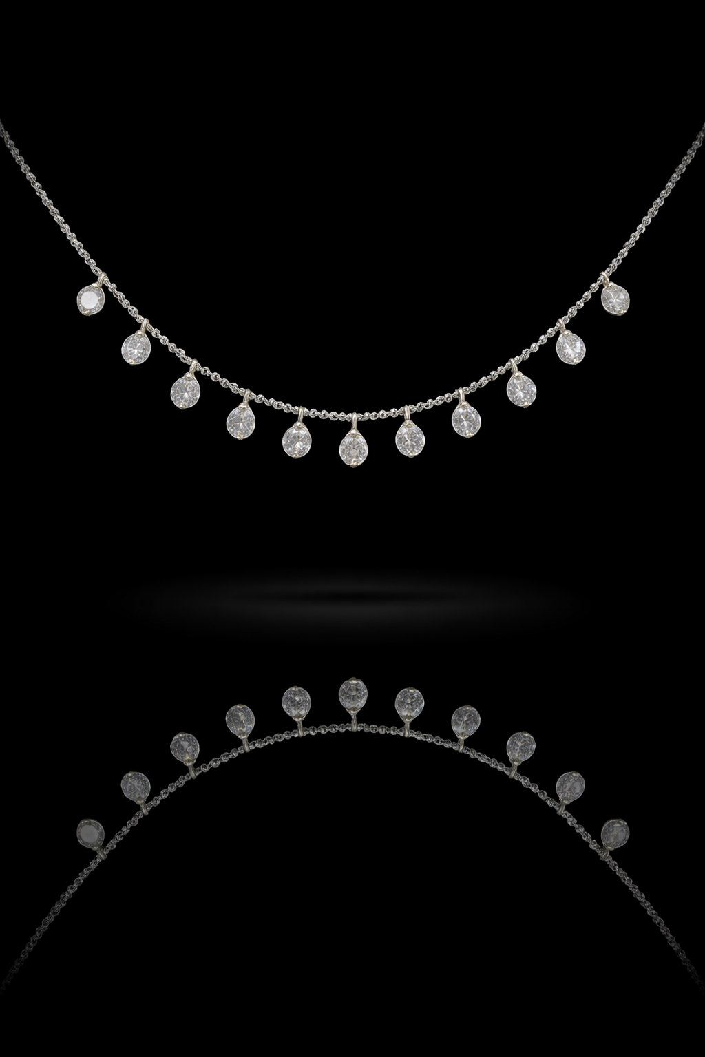 Natural Diamond Dangling Teardrop Station Necklace in White Gold | Elegant Fringe Design