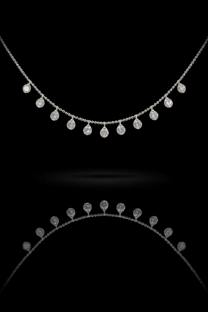 Natural Diamond Dangling Teardrop Station Necklace in White Gold | Elegant Fringe Design