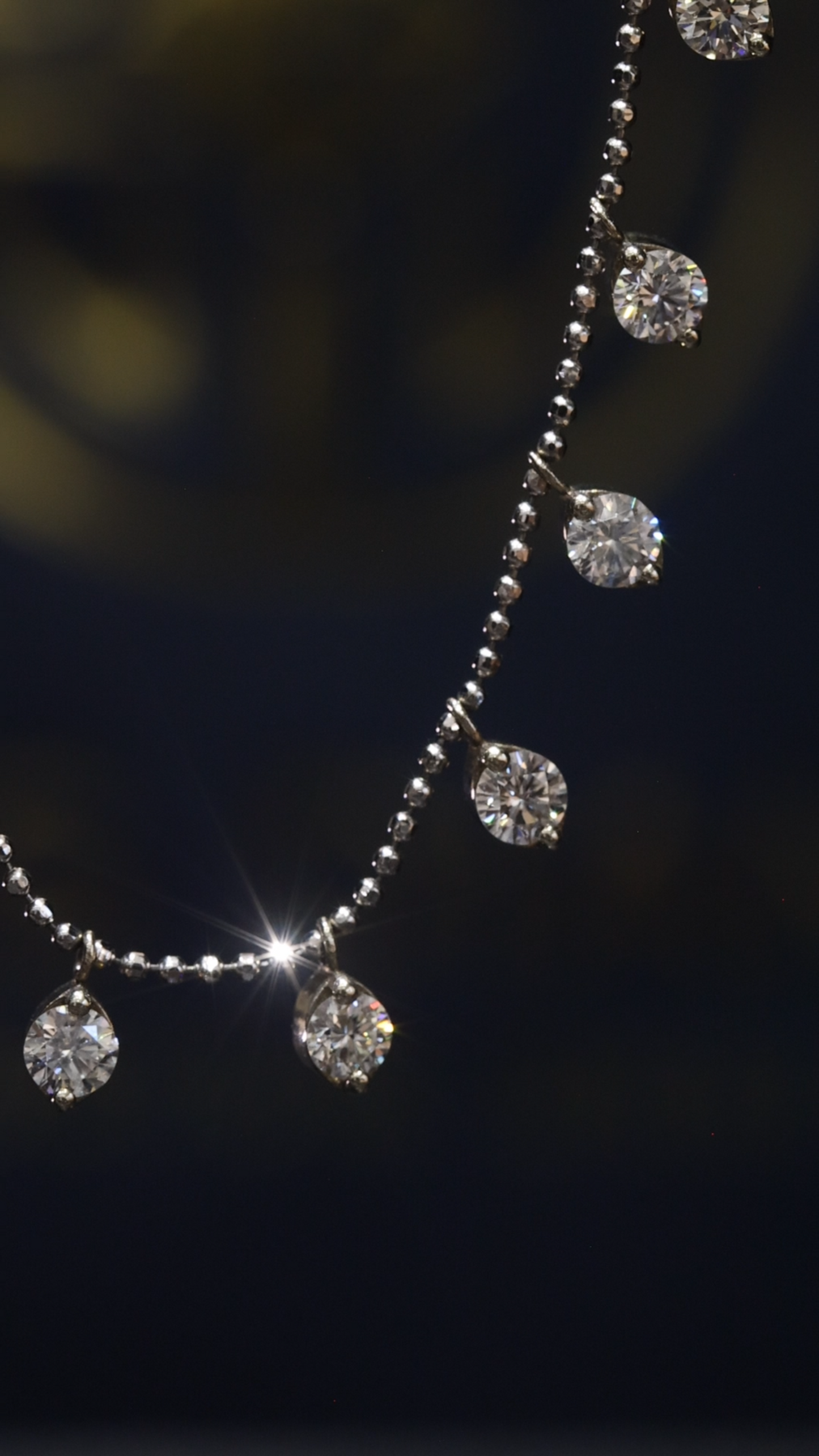 Natural Diamond Dangling Teardrop Station Necklace in White Gold | Elegant Fringe Design